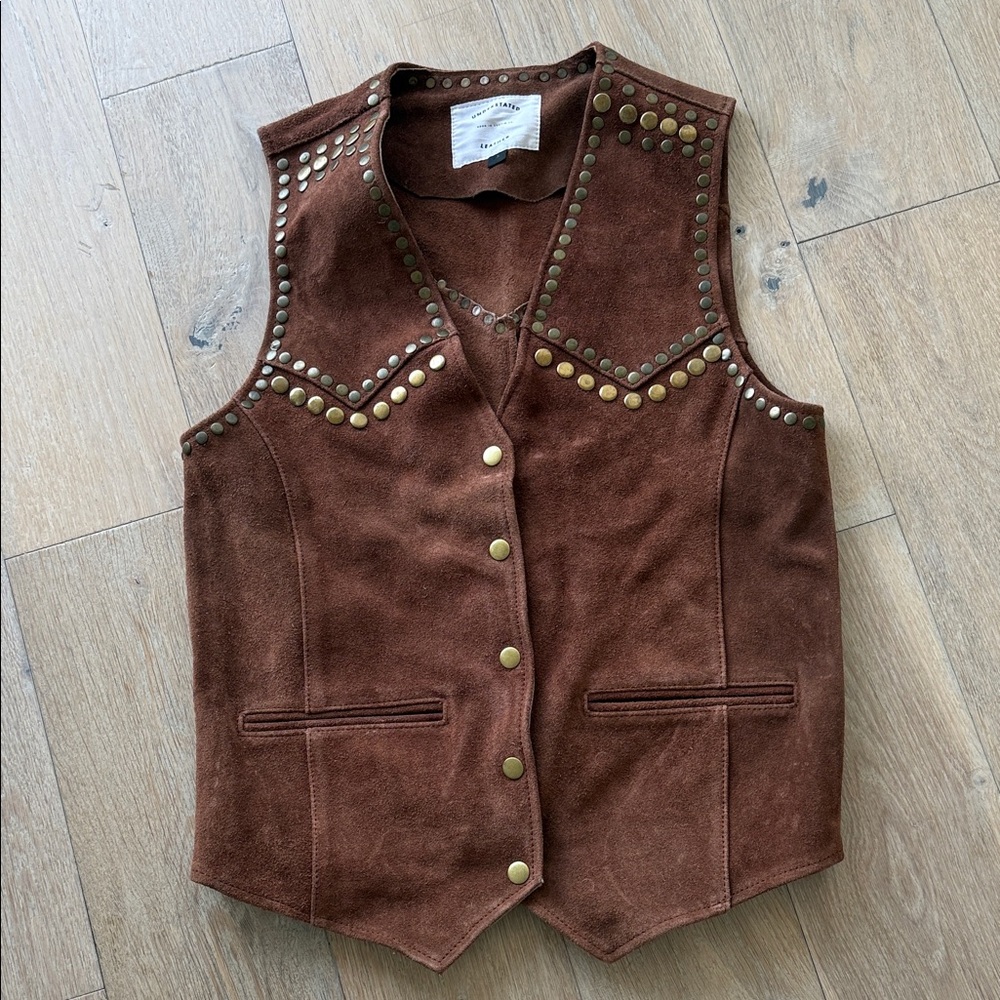 Understated Leather Brown Studded Suede Vest